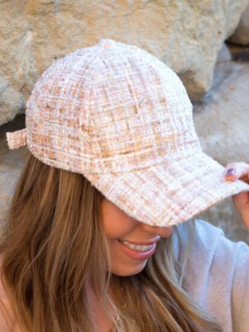 NWT!! Sparkle Tweed Baseball Cap in Light Pink - I Am